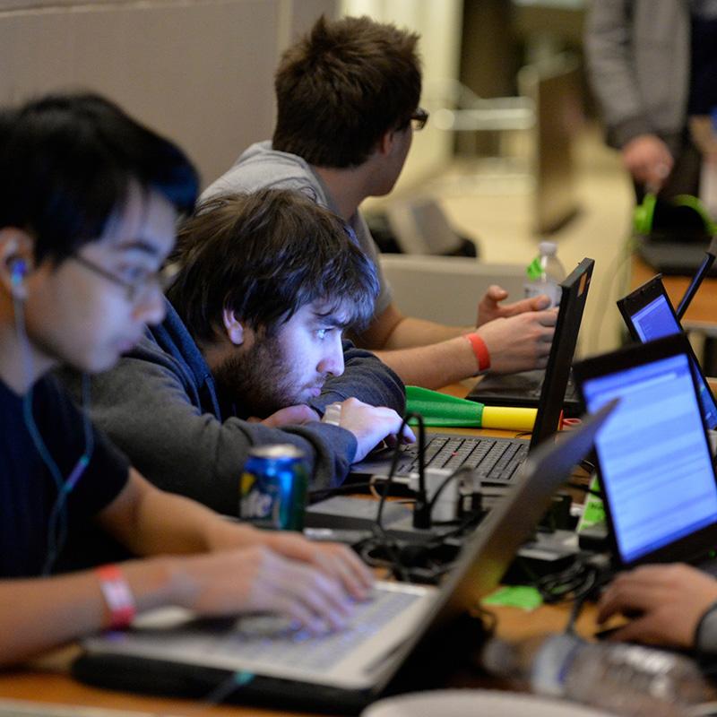 A group of students working on laptops